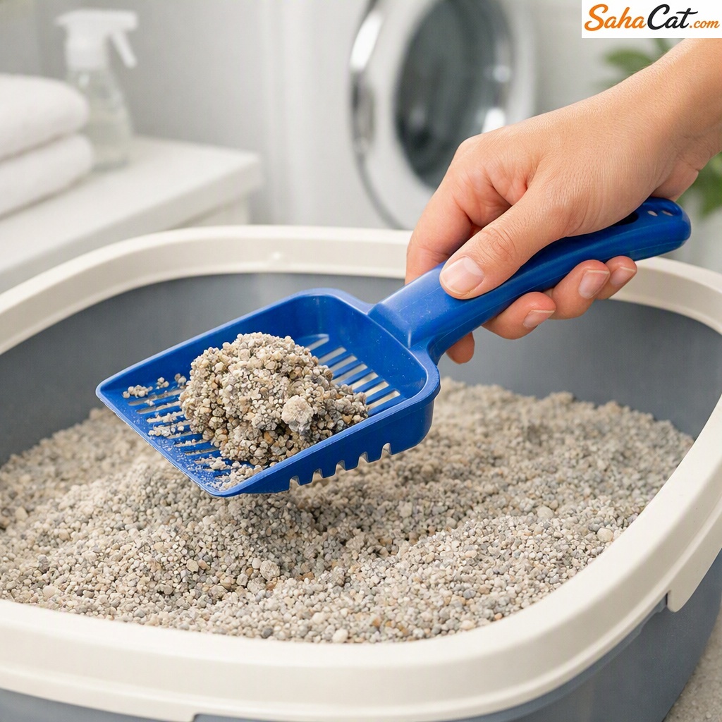 cleaning litter box