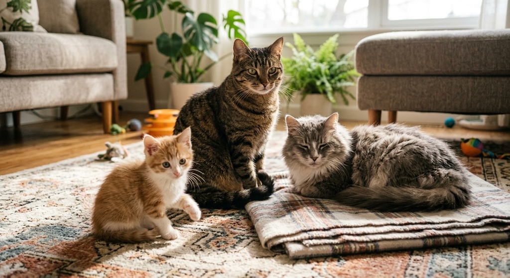 3 cats of different life stages