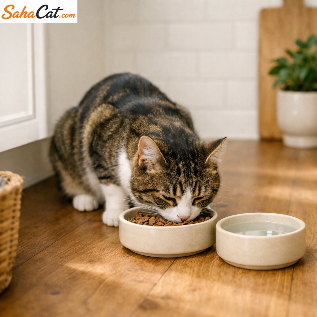adult cat eating