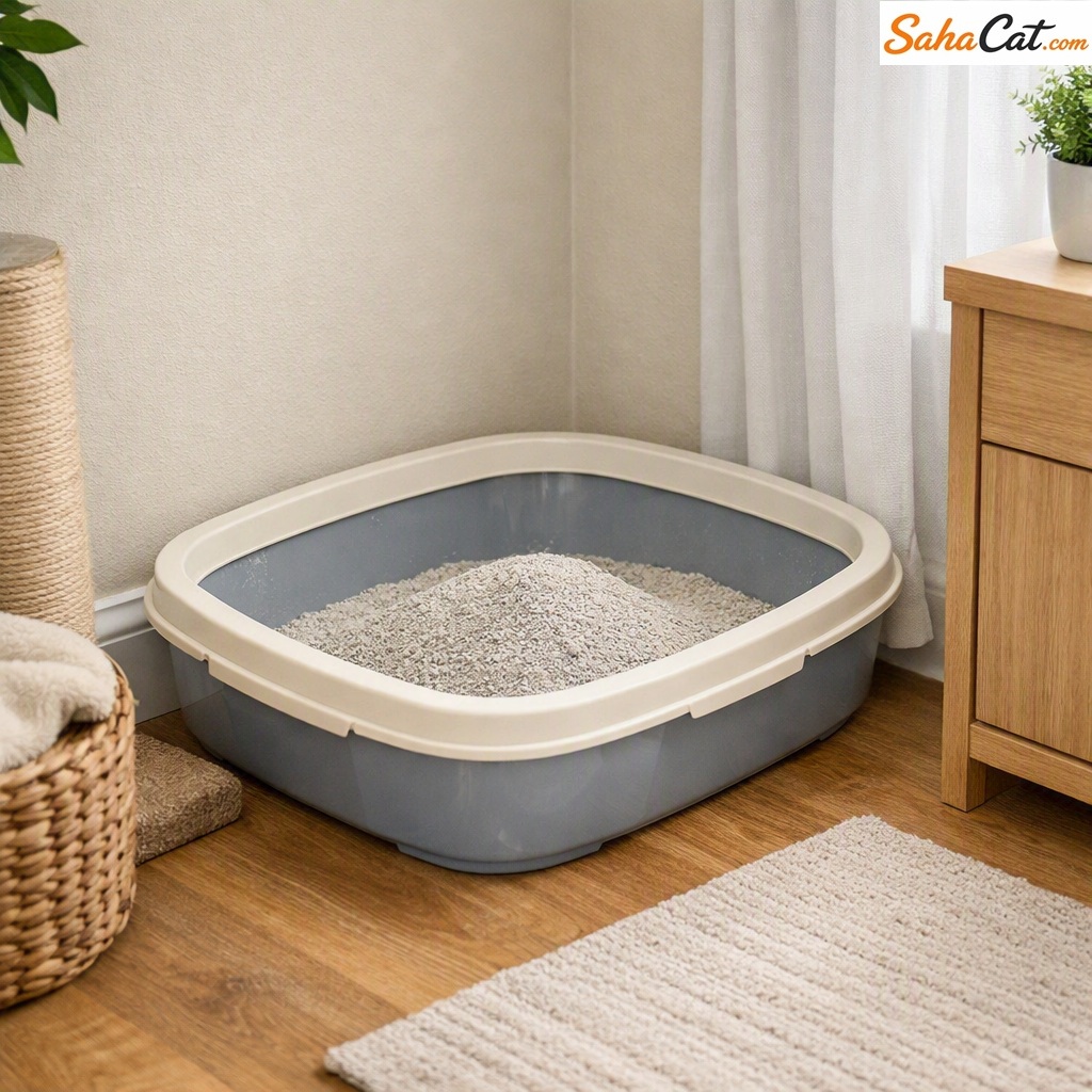 litter box placed in quiet corner