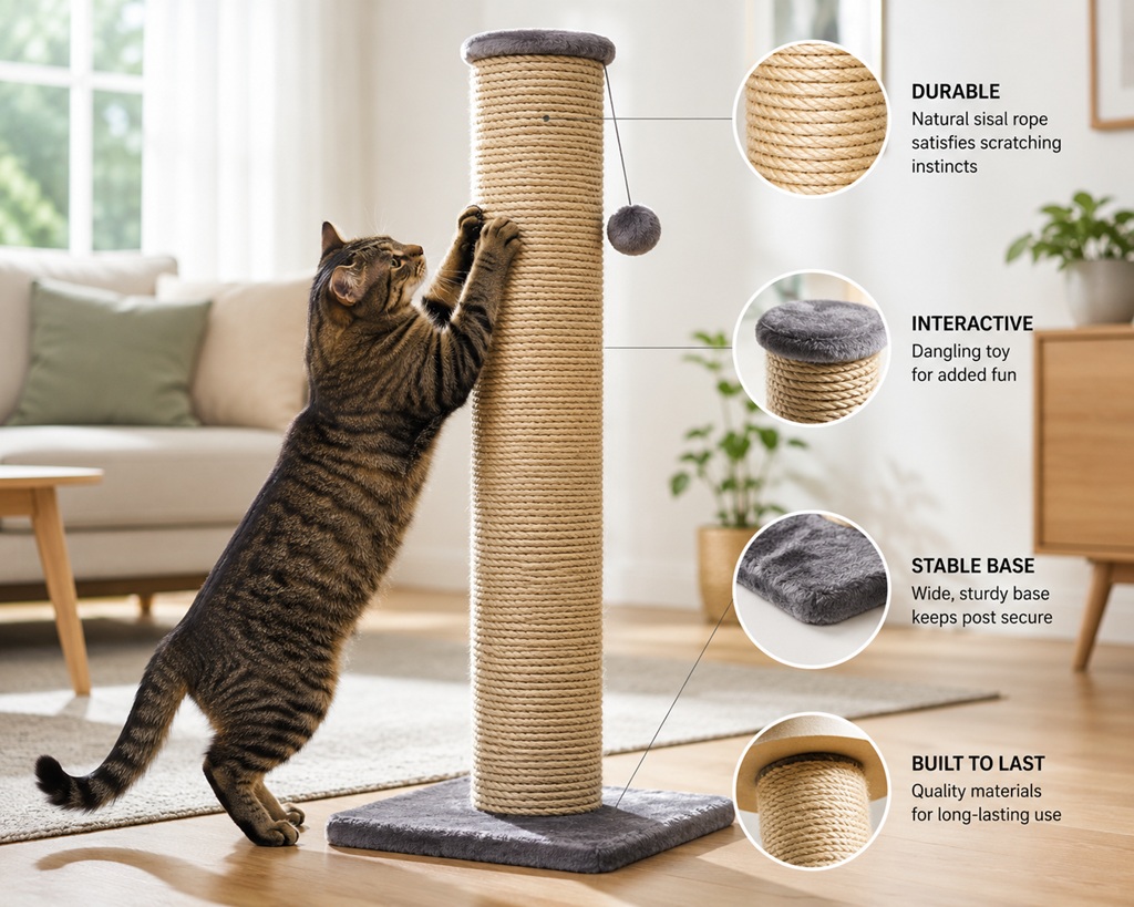 cat scratching a tall sisal