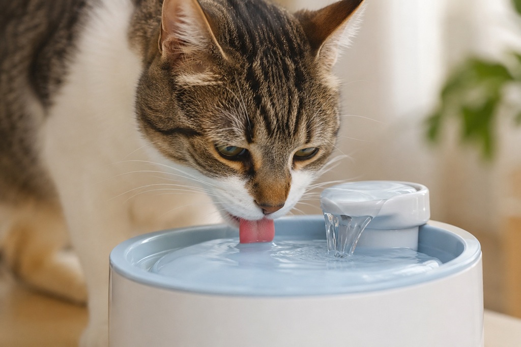 cat drinking water