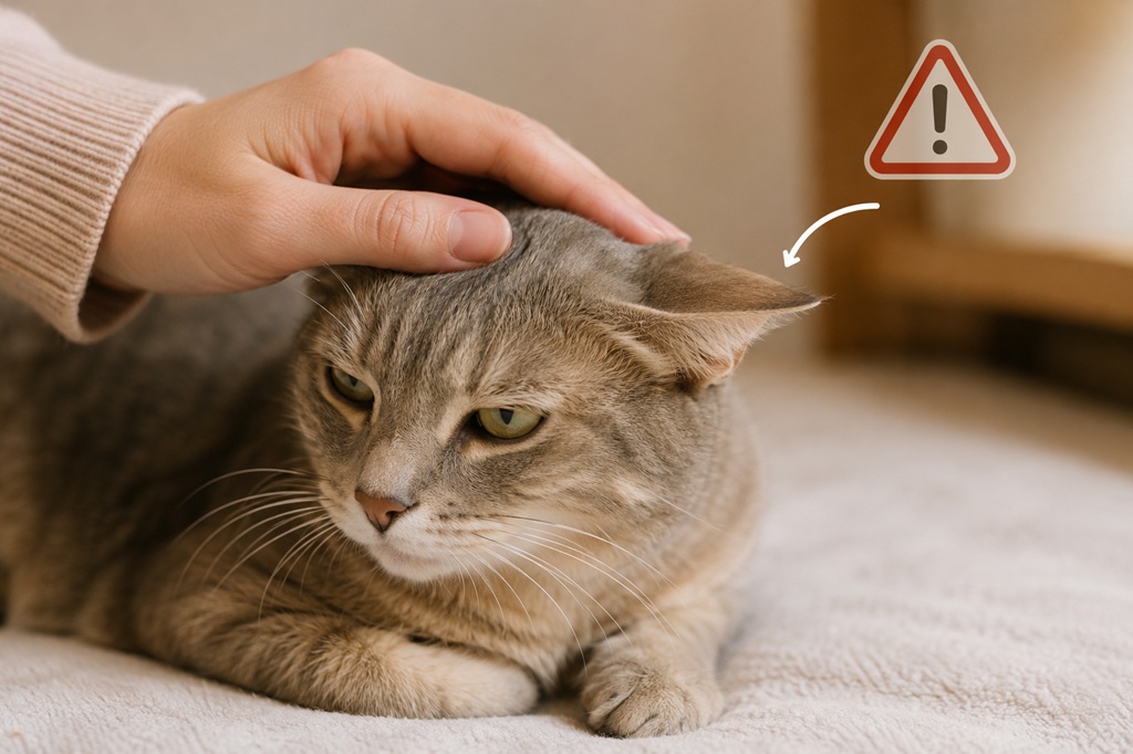 person gently petting a relaxed cat
