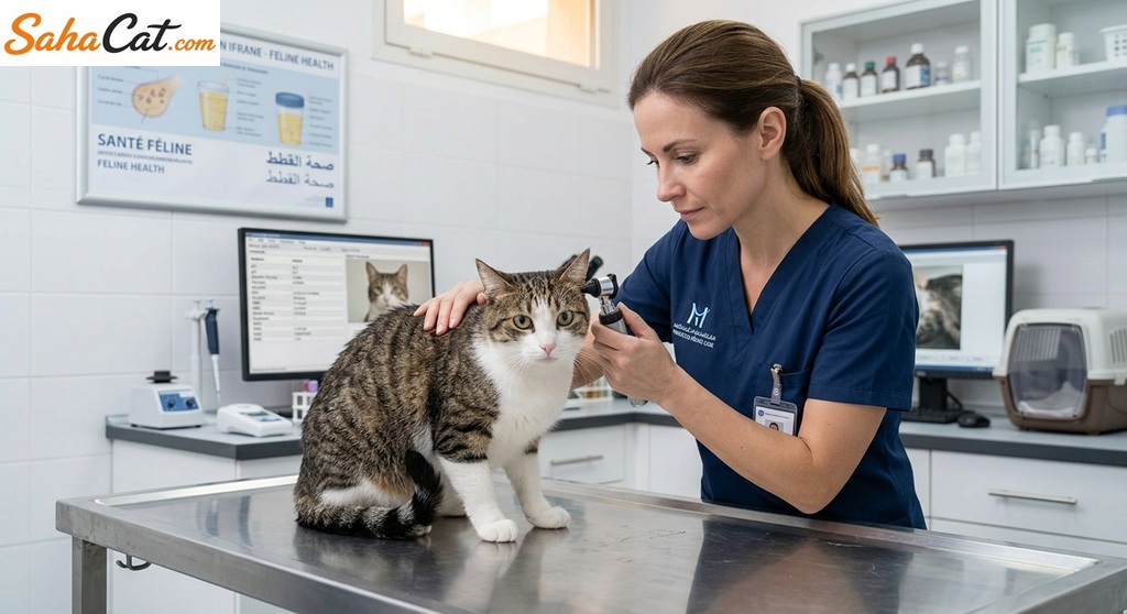 veterinarian examining cat